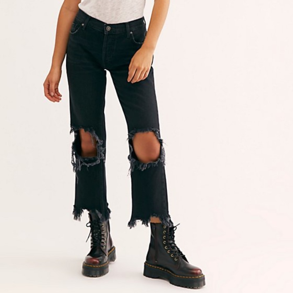 NWT Free People Maggie Mid-Rise Straight Leg Jean, Washed Black, Size 26